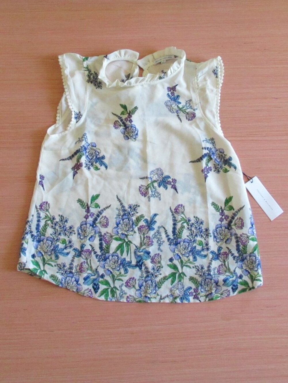 Crescent & Willough Floral Ruffle Sleeveless Blouse Cream Size Small NWT